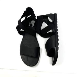 Sorel Ella II Sandal Black Size 10.5 Elastic Strap Comfort Flat